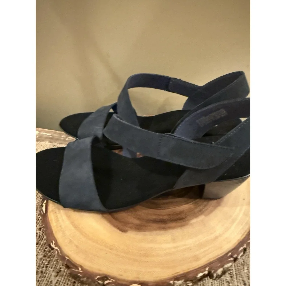 Munro Lucia Sandals Blue Nubuck Straps Low Cone Heels Women Comfort Size 11M